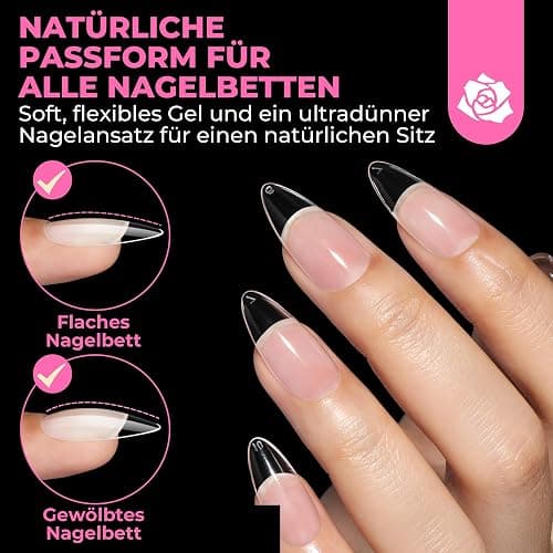 UNA GELLA Mandel Nail Tips, 504 Stück Gel Nagelspitzen Nagel Tips für Gelnägel Almond Full Cover Soft Gel Nails Tips für Acrylnägel & DIY Nagelkunst zu Hause 12 Größen thumbnail 4