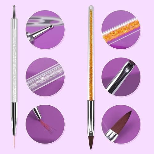 Artdone 9PC Nail Art Brushes Set double-ended, Liner Brush, Dotting Pen, Gel Polish Painting Tools For Nail Art Design thumbnail 4