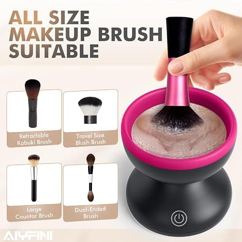 Alyfini Electric Makeup Brush Cleaner Machine, Powerful Friction Removes Residue on Make up Brushes Set/Sponge/Powder Puffs, Efficient Cleaning, Portable Spinning Washer, Save Cleanser & Shampoo thumbnail 5