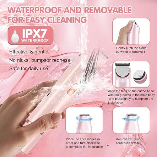 Bikini Trimmer for Women,2 in 1 Dual Head Bikini Shaver & Body Shaver,Cordless & Waterproof Electric Bikini Trimmer for Women, Painless Hair Removal with Silky Glow Finish,Pink3 thumbnail 6
