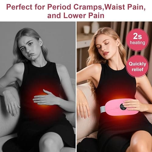 Heating Pad for Period Cramps, 3 Heat Levels and 3 Massage Modes, Portable Heating Pad for Menstrual Cramps Relief, Cordless Electric Period Belt Back Belly Heat Pad, Pink thumbnail 3