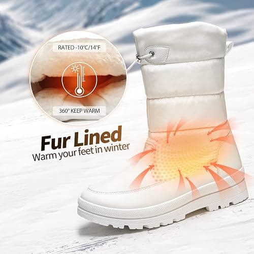 HYPOCRUTE Women's Warm Snow Boots with Fur Lined Black and White Wide Winter Boots Water-resistant Mid Calf Boots for Hiking,Working,Outdoors thumbnail 3