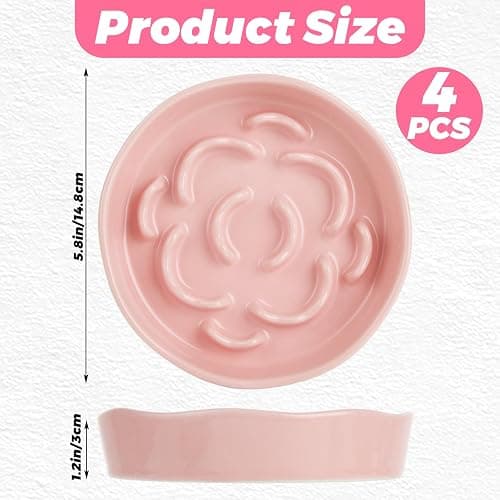 Ghligna 4Pcs Ceramic Cat Slow Food Feeder, 6 Inch Slow Feeder for Small Dogs, Cat Food Bowl for Dry Food and Wet Food, White and Pink thumbnail 2