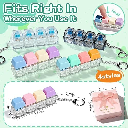 4 PCS Keyboard Fidget Click ,Keyboard Fidget Keychain 4-in-1 Keyboard Decompression Button Finger Clicker (Colorful) thumbnail 2