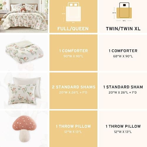 Intelligent Design Queen Comforter Set, Whimsical Floral & Mushroom Cottage Design, Microfiber Lightweight All Seasons Down Alternative Bedding, Sham & Décor Pillow, Gwen, Full/Queen Green 4 Piece thumbnail 6