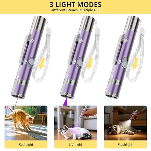 Cat Toy, Distinctive Purple Painted Metal Casing with Paw Print Design, USB Rechargeable, 3 Light Modes & 5 Adjustable Patterns,Interactive Chase Toy for Indoor Cat & Dog & Bird Training & Exercise thumbnail 4