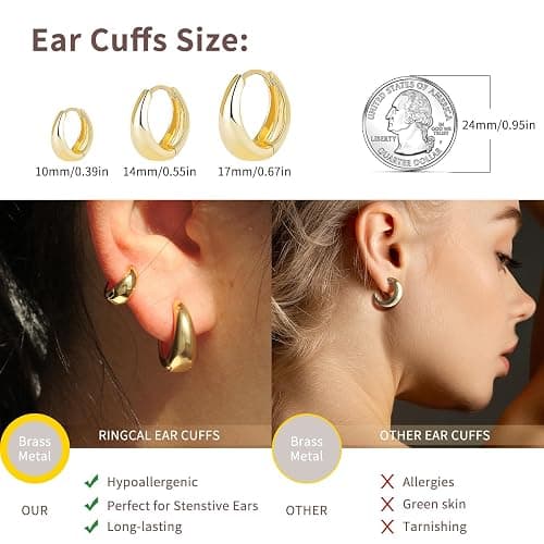 Gold Hoop Earrings for Women 14K Gold Plated Hoops Simple Gold Huggie Small Hoop Earrings Set Cartilage Hypoallergenic Earrings Everyday Jewelry for Women thumbnail 2