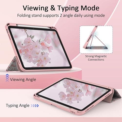 Jarviwiin Case for iPad Air 11 Inch M3/M2 2025/2024, iPad Air 5th/4th Generation 10.9" 2022/2020, Tri-Fold Folio Auto Wake/Sleep Cover with Clear Back/Pencil Holder for Air 5 4 (Floral Pink) thumbnail 4
