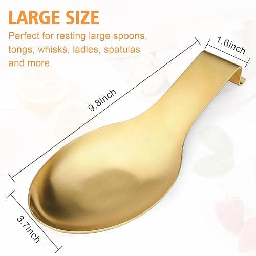 VanlonPro Stainless Steel Spoon Rest, Spatula Ladle Holder, Stainless Steel Utensil Spoon Rest Holder, Brushed Finish, Dishwasher Safe 9.8 x 3.7 Inch (Gold 2PCS) thumbnail 3