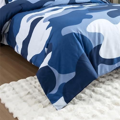 Meeting Story Camouflage Bedding Set, Colorful Pattern Style Comforter Set, 3 PCS One Comforter Two Pillowcases, All Season Bedspread for Teens Adults, Navy, Twin thumbnail 7
