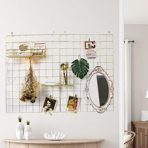 BULYZER Grid Wire Board,for Memo Picture Panel Wall Decoration for Room Office Mat Photo Hanging Art Display Frames Desk Storage Organizer,17.3" x 11.8"(2Pack) (Gold) thumbnail 7