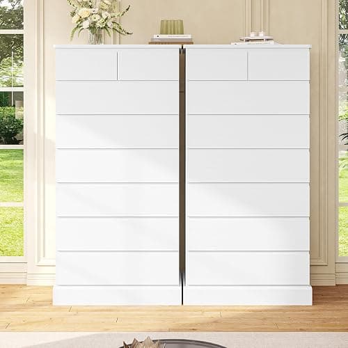 DICTAC White Tall Dresser for Bedroom with 8 Drawers, 59.6" Tall Dressers & Chests of Drawers, Modern Wood Closet Organizer and Storage Cabinet, Large Vertical Dresser for Bedroom, Closet, Hallway thumbnail 6