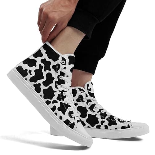 Cow Print Canvas High-Top Shoes for Women, Men's Fashion Sneakers for Streetwear Casual Wear Trendy Outfits thumbnail 6