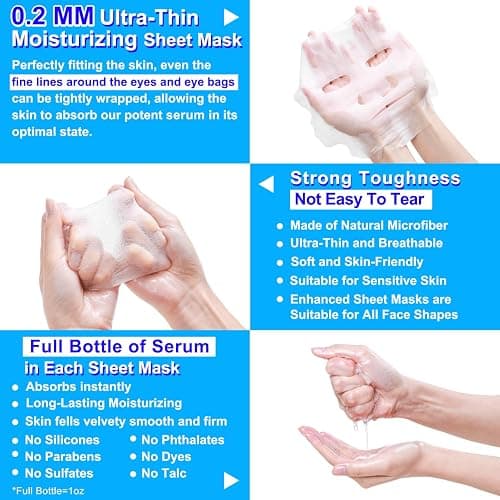 MISSEDSEN Collagen Face Mask with Hyaluronic Acid, Vitamin E Oil for Skin Care Hydrating, Moisturizing, Brightening & Anti Aging Face Masks Skincare for Oil, Dry, Acne, Sensitive All Skin Types 25PCS thumbnail 9