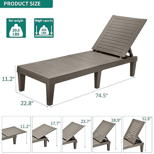 YITAHOME Chaise Outdoor Lounge Chairs with Adjustable Backrest, Multi-Functional Patio Loungers Easy Assembly & Lightweight, Waterproof Poolside Chaise Lounge with 265lbs Capacity, Set of 2, Taupe thumbnail 3