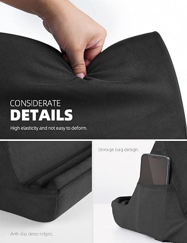 Lamicall Tablet Pillow Holder Stand - Tablet Pillow Soft Pad Dock for Lap, Bed and Desk with Pocket & 4 Viewing Angles, for iPad Pro 13, 11, 12.9, Air, Mini, Kindle, iPhone, 4-13" Devices, Black thumbnail 5