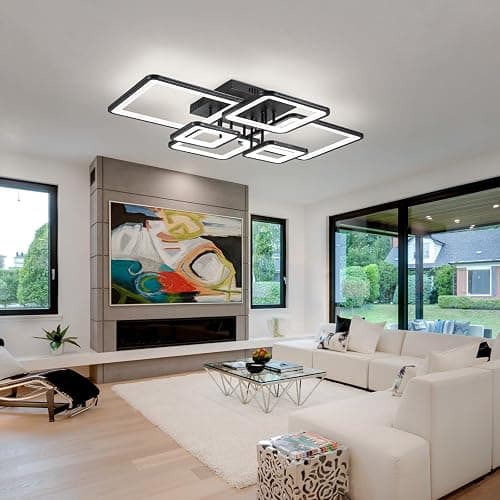 Shine LUEST Modern LED Ceiling Light Fixture Black Kitchen Lighting Fixtures Ceiling for Bedroom 31.5" Dimmable 6 Ring Square Ceiling Light for Kitchen with Remote Control for Living Room,Dining Room thumbnail 2