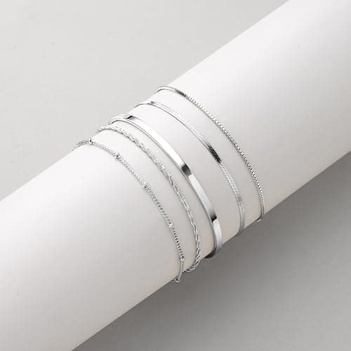 Thin Gold Bracelet for Women Stack, Dainty 14K Gold Bracelet Stackable Set with Bangle Cuff, Box, Herringbone, Paperclip, Figaro, Sparkling Link Chains, Simple Waterproof Non Tarnish Minimalist Gifts for Women Trendy thumbnail 5