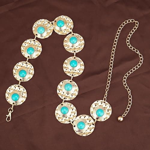 ILuvatar Waist Chain Women's Metal Dress With Sweater Gold Retro Turquoise Stone Punk Belt Concho Western Belts thumbnail 3