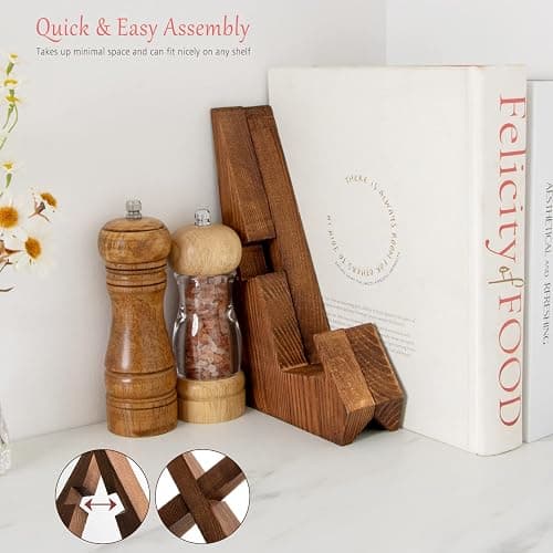 EFFORTICH Cookbook Stand, Wooden Recipe Book Holder, Cook Book Stand for Kitchen Counter, Multifunctional Display, Kitchen Counter Decor - Brown thumbnail 2