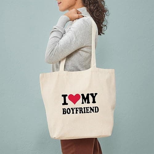 CafePress I Love My Boyfriend Tote Bag Reusable Natural Beige Canvas Shopping Bag thumbnail 4