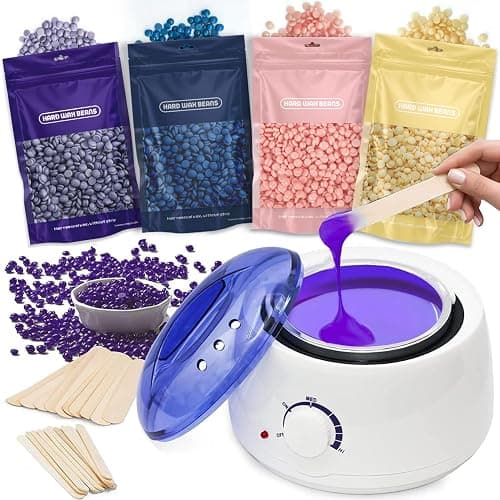 Waxing Kits Wax Warmer Full Kit, Wax Heater Kit with Wax Warmer, 4 * 100g Beads and 30 Pcs Spatulas, Painless at Home Wax Warme Hair Removal - Image 1