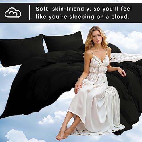 TOCOMOA Duvet Cover Queen Size, 3 Pieces 100% Washed Microfiber Black Comforter Cover, Super Soft and Breathable Duvet Cover 90 x 90 Inches with Zipper Closure thumbnail 4