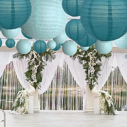 20Pcs Teal Paper Lanterns Decorative, 6"8"10" Blue Hanging Round Paper Lanterns Decorative for Bridal Shower Baby Shower Engagement Wedding Birthday Party thumbnail 8