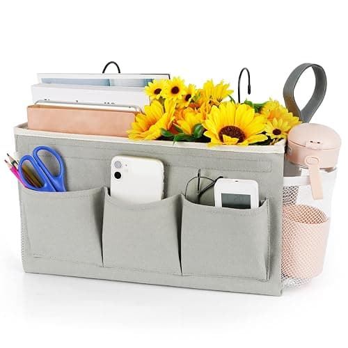 Loghot Bedside Caddy/Bedside Storage Bag Hanging Organizer for Bunk and Hospital Beds,Dorm Rooms Bed Rails,Can be Placed Glasses,Books,Mobile Phones,Keys (New Grey) - Image 1