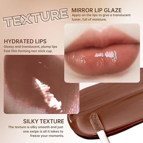 HOSAILY Nourishing Lip Gloss with Brown Lip Liner Lip Combo Set, Moisturizing High Shine Nude Lip Glow Oil Fresh Lightweight Glossy Plumping Lip Gloss for Women Long Wear Mini Liquid Lipstick Makeup#8 thumbnail 3