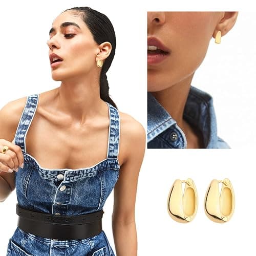Wgoud Chunky Hoop Earrings Set 14K Gold Plated Hoop Earrings for Women Hypoallergenic, Thick Twisted Huggie Hoops Earring Set thumbnail 2