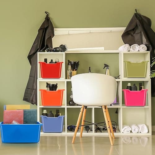 Dandat 16 Pcs Plastic Book Bins for Classroom Library Cubby Bins Scoop Front Stackable Toy Storage Tubs Containers for School Office Home Nursery Playroom Organization(Vintage Color) thumbnail 5