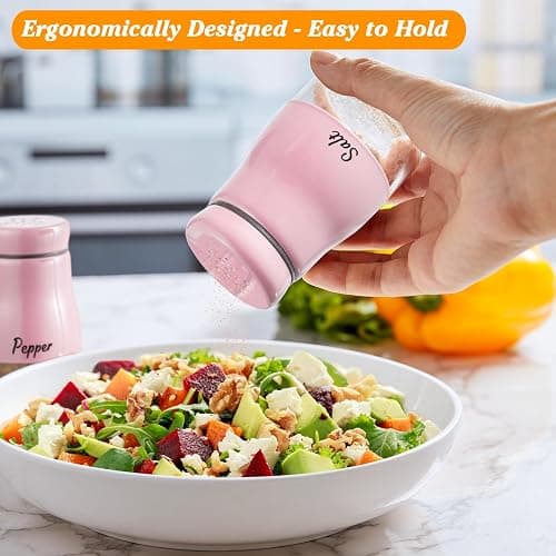 Pink Salt and Pepper Shakers Set, Bivvclaz 5 oz Salt and Pepper Dispenser with Glass Bottom, Cute Salt and Pepper Shakers for Pink Kitchen Decor and Accessories, Easy Filling thumbnail 7