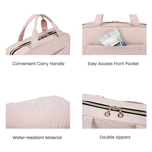 BAGSMART Toiletry Bag Travel Bag with Hanging Hook, Water-resistant Makeup Cosmetic Bag Travel Organizer for Accessories, Shampoo, Full-size Container, Toiletries (Baby Pink, Medium) thumbnail 6