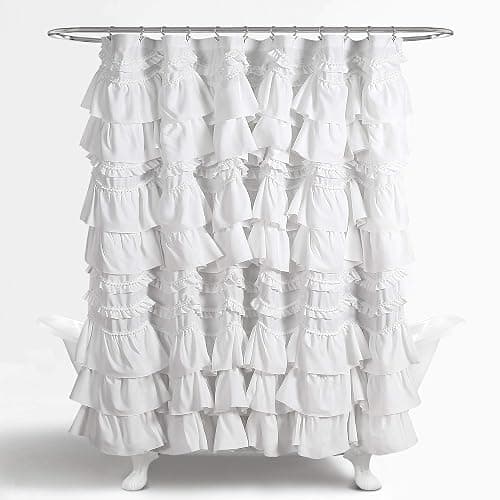 Lush Decor Kemmy Ruffled Shower Curtain, Single, 72" W x 72" L, White - Bathroom Curtain - Fabric Shower Curtains for Bathroom - Coquette Decor thumbnail 6
