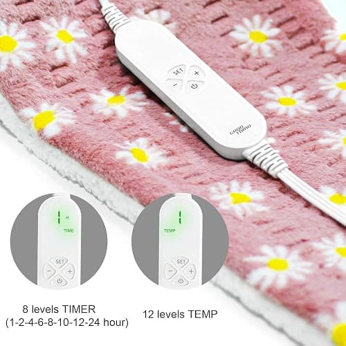 GOQOTOMO Flower Heating Pad for Back Pain Relief- 12" x 24"12 Heat Levels, 8 Timers Stay on, Machine Washable -F1224 - Pink - Pink flower thumbnail 2