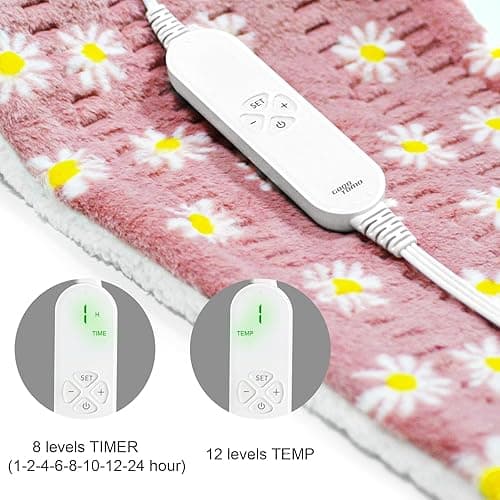 GOQOTOMO Flower Heating Pad for Back Pain Relief- 12" x 24"12 Heat Levels, 8 Timers Stay on, Machine Washable -F1224 - Pink - Pink flower thumbnail 2