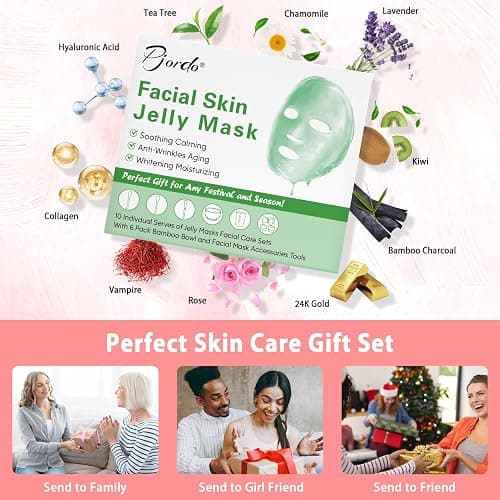 Pjordo Jelly Masks Set for Facials Professional Spa,10 Pack Jelly Mask Powder with Mixing Bowl Set, Peel Off Hydrojelly Mask for Hydrating, Nourishing & Soothing, Valentines Day Gifts for Women thumbnail 8
