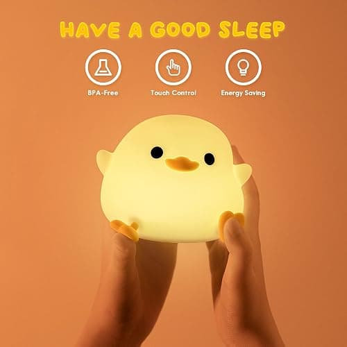 UNEEDE LED Cute Bean Duck Night Light, DoDo Duck Silicone Nursery Night Light Rechargeable Table Lamp Bedside Lamp with Touch Sensor for Bedrooms, Living Room thumbnail 3