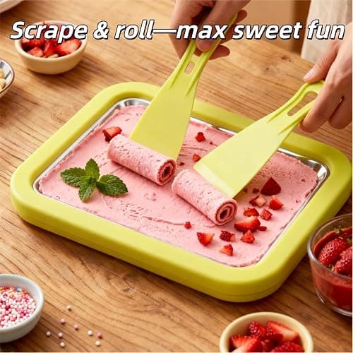 Instant Ice Cream Maker, At-Home Rolled Ice Cream Maker Kit, Instant Freeze Plate with 2 Scrapers, Ice Stir Frying Machine, DIY Homemade Ice Cream Tray,Easy Homemade Desserts (Green) thumbnail 4