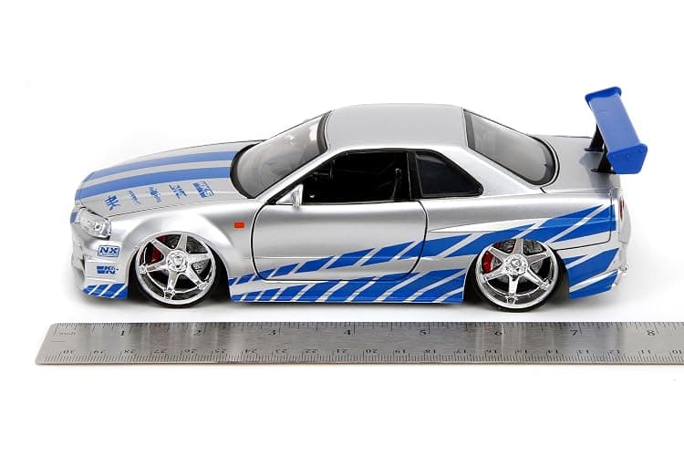 Jada Toys Fast & Furious Brian’s 2002 Nissan Skyline R34 Die-cast Car, 1:24 Scale, Silver & Blue,19808 thumbnail 3