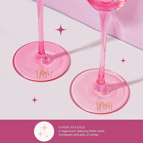 Paris Hilton Champagne Flute Set, Handmade Glass Collection in Paris Signature Pink, Perfect for Parties and Special Occasions, Serve Champagne, Prosecco, Mimosas and More, 8-Ounce, 2-Piece Set, Pink thumbnail 5