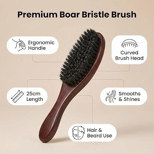 Satiskid Slick Back Hair Brush Beard Brush, Boar Bristle Hair Brush for Reduces Frizz and Static, Smoothing Hair Brushe Facial Hair Care for Men and Women thumbnail 2