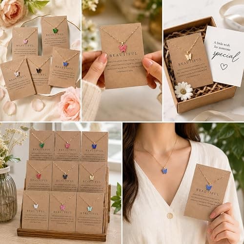 Rrdaily 9 Pcs Dainty Colorful Butterfly Pendant Necklace Set for Women,Bohemian Acrylic Butterfly Chain Necklace Cute Jewelry Gift thumbnail 2