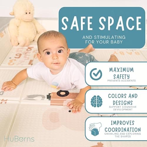 HuBorns - Foldable Baby Play Mat 180x140 cm - Reversible and Padded Baby Foam Play Mat with Stitched Edges - Waterproof Baby Mats for Floor Play - Anti-Fall Thick Play Matt Baby (Map M) thumbnail 2