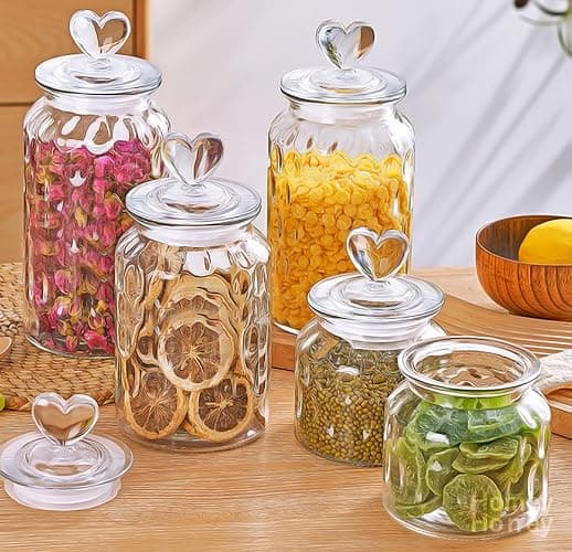 HomeyHoney Vorratsgläser mit Deckel Luftdicht 2er Set,Bonbonglas Mit Herzform Vorratsdosen Glas,650ml Dekorative Vorratsglas Aufbewahrungsgläser für Candy Bar,Küche,Kekse, Edelstein Textur thumbnail 5