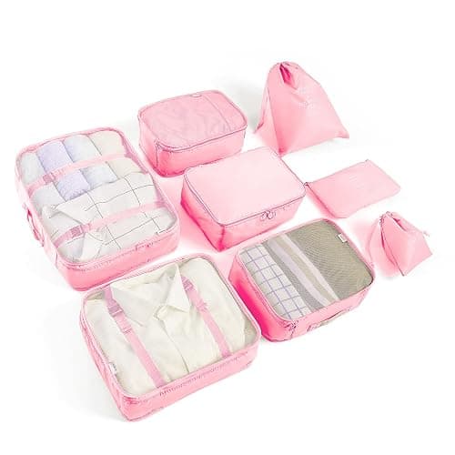 8 Set Packing Cubes for Suitcases Travel Luggage Packing Organizers,Travel Essentials Luggage Organizer Accessories for Shoe Bag Tioletry Bag Laundry Bag (Pink) - Image 1