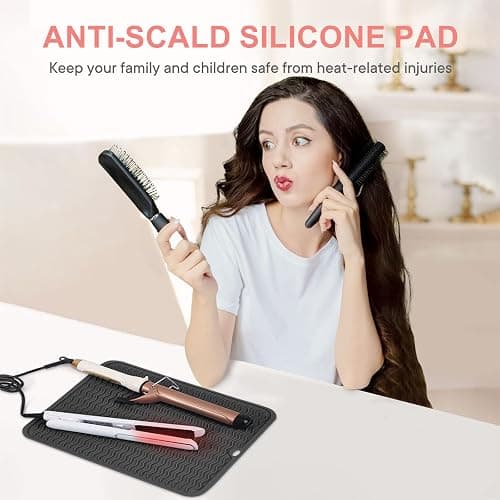 Suafrnut Oversize Silicone Heat Resistant Mat, Portable Travel Mat Cover with Velcro for Curling Irons, Flat Irons, Hair Straightener and Hot Hair Styling Tools(14.2" x 11") thumbnail 2