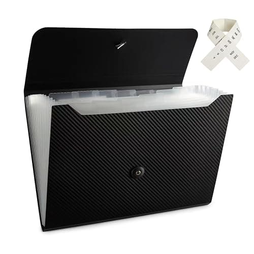 Expanding File Folder File Organizer 13 Pockets Accordion Filing Folder Expandable File Folder for Documents Aesthetic Paper Organizer Folder for Work, School, Home, Office, Black Transparent thumbnail 6