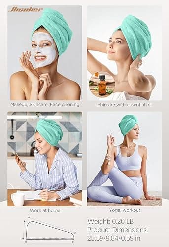 Hicober Microfiber Hair Towel, 3 Packs Hair Turbans for Wet Hair, Drying Hair Wrap Towels for Curly Hair Women Anti Frizz (Pink,Purple,Green) thumbnail 5